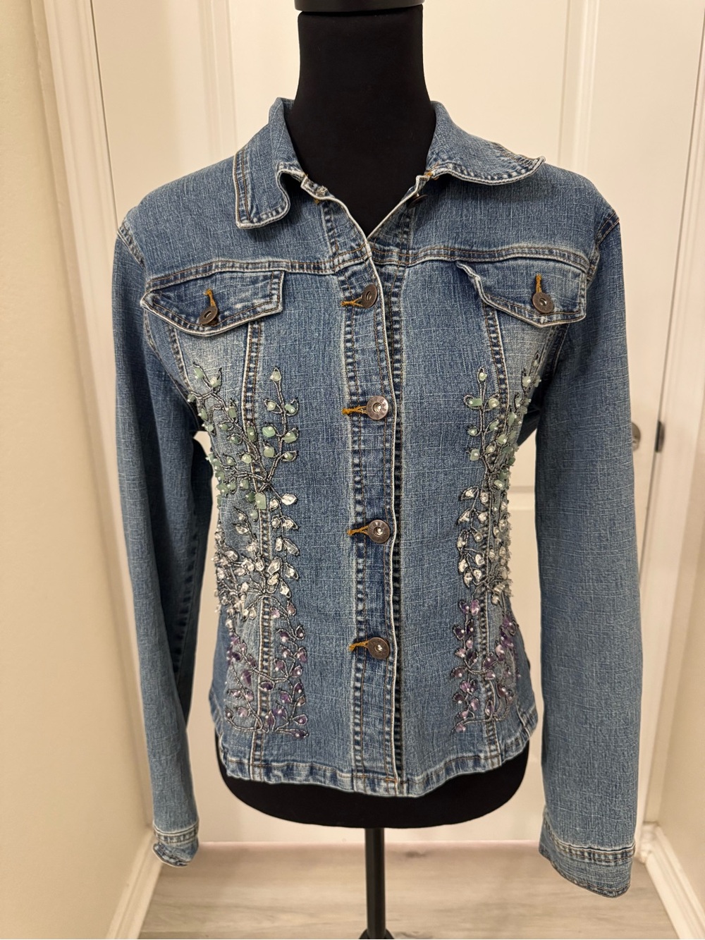 Mango Light Blue Denim Jacket with Subtle Distressing